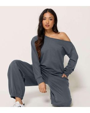 PixieGirl Petite Off Shoulder Sweatshirt - Blue