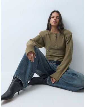ASOS Supersoft Henleytop Met Lange Mouwen En Getailleerde Taille - Grijs
