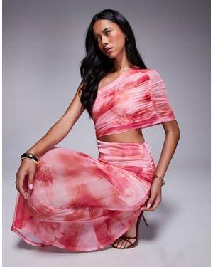 ASOS One Shoulder Maxi Dress With Ruched Bodice And Sheer Skirt - Pink