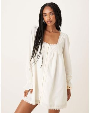 ASOS – langärmliges babydoll-minikleid aus baumwolle - Natur