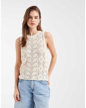Vero Moda Sleeveless Patterned Crochet Tank Top - Blue