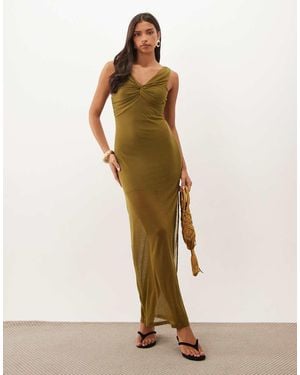ASOS Zachte Semi-Transparante Kolom Maxi Jurk Met Gedraaid Detail Bij De Buste - Naturel