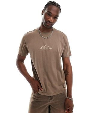 Another Influence Mountain Range Slogan Boxy T-shirt - Brown