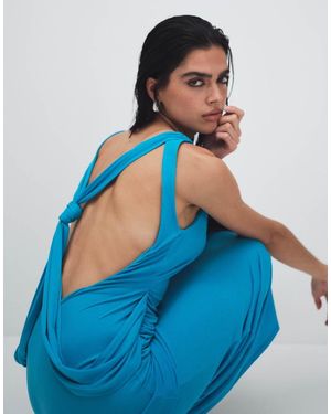 ASOS Slinky Maxi Dress With Drape Knot Back Detail - Blue