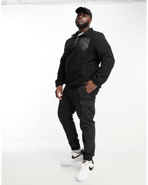 Threadbare Plus Borg 1/4 Zip Pullover Fleece - Black
