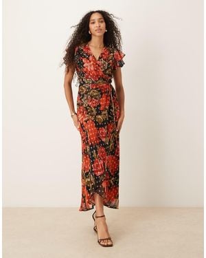 Hope & Ivy Frill Sleeve Wrap Front Maxi Dress - Natural