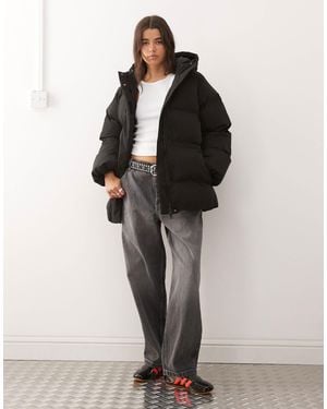 Weekday Cinched Puffer Coat With Detachable Hood - Black