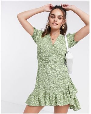 Stradivarius Mini Dress With Frill - Green