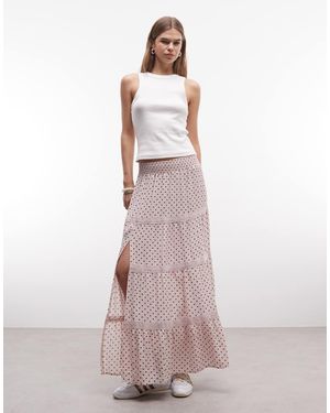 Daisy Street Low Rise Tiered Maxi Skirt - Pink