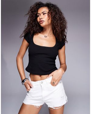 Princess Polly Baseline Ribbed Square Neck Cropped Tee - Black