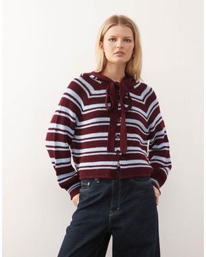 Collusion Gilet rayé avec capuche à détail foulard - bordeaux - Rouge