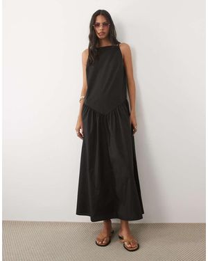 ASOS Poplin Slash Neck Drop Waist Maxi Dress - Black