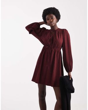 Wednesday's Girl Textured Check Tie-Detail Mini Dress