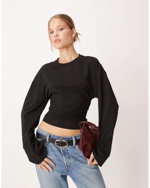 Gina Tricot Top doux au toucher à manches larges - Noir
