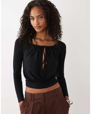 Motel Sore Cowl Plunge Beaded Top - Black