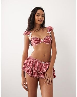 For Love & Lemons Alison High Waisted Frill Detail Bikini Bottoms - Red
