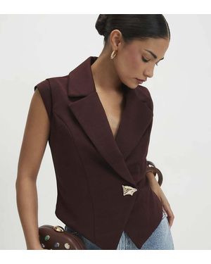 River Island Cap Sleeve Twill Waistcoat - Brown