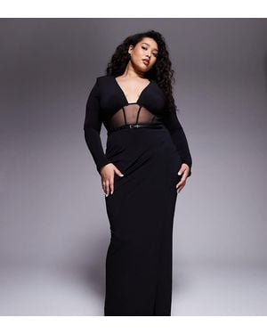 ASOS Asos Design Curve Long Sleeve Mesh Panelled Midi Dress - Black
