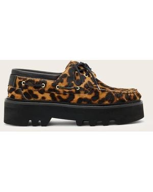 AllSaints Asstha Leopard Fur Boat Shoe - Black