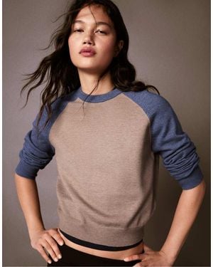 Bershka Round Neck Raglan Jumper - Brown