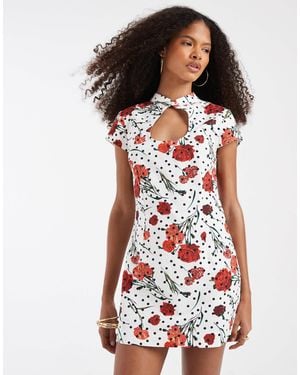 ASOS Linen Blend Mini Dress With Keyhole Cut Out - Red