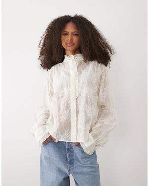 Mango – hochgeschlossene bluse - Weiß