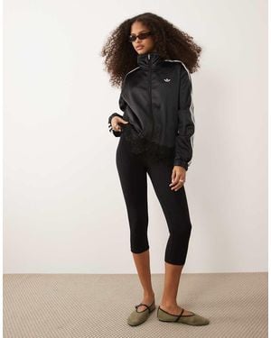 adidas Originals Satin Firebird Track Top With Lace Hem - Black