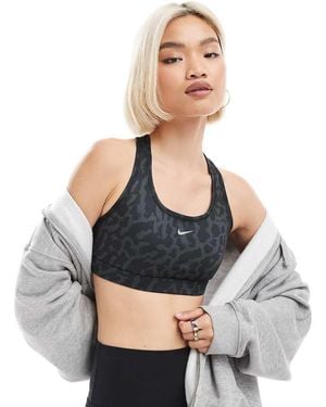 Nike Swoosh Leopard Print Medium Support Sports Bra - Grey