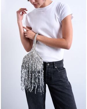 TOPSHOP Giana Sequin Tassel Grab Bag - White