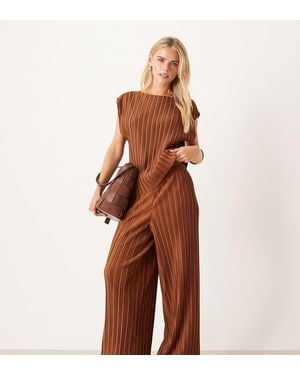 Vila Wide Leg Plisse Trousers Co-ord - Brown