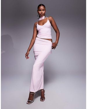 Fashionkilla Double Sculpted Slinky Column Maxi Skirt Co-ord - Purple