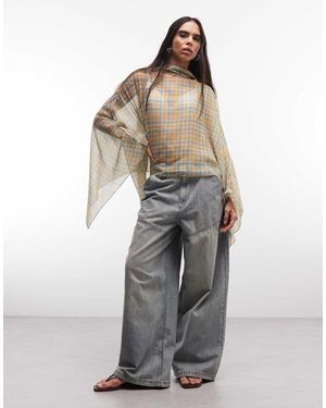 Reclaimed Vintage Geruite Cape Van Doorschijnend Chiffon Met Sjaal - Wit