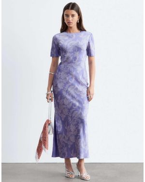 & Other Stories Satin Paisley Print Maxi Dress With Cut - Blue