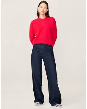 OMNES Jeans Eddie Wide Leg High-Rise Contrast Panel Detail Jean Denim - Pink