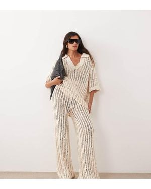 ARRANGE Crochet Straight Leg Trousers - Natural