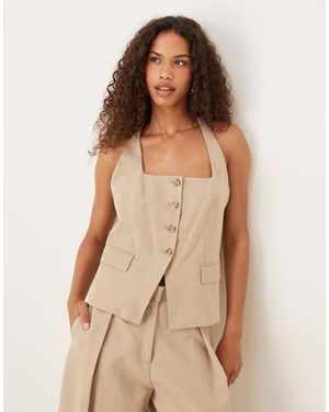 Mango Cotton Mix Tailored Halter Waistcoat Co-ord - White