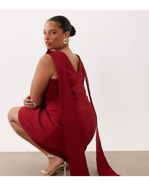 Tfnc Plus Bengaline V Back Draped Mini Dress - Red