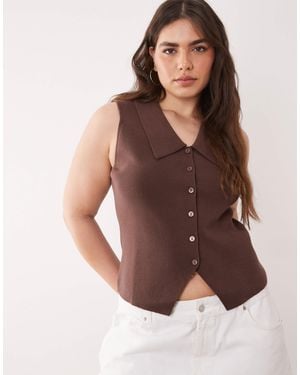 Nobody's Child Cotton Blend Knitted Collared Waistcoat - Brown