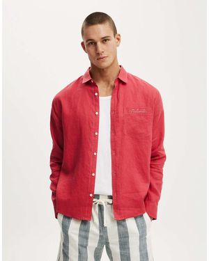 Cotton On Relaxed Linen Long Sleeve Shirt - Red