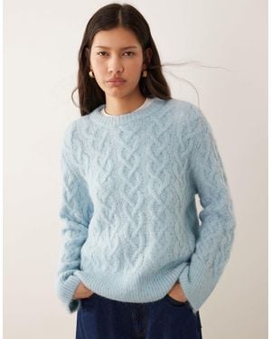Vila Fluffy Cable Knit Sweater - Blue