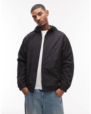 No Problemo Hooded Nylon Windbreaker Jacket With Logo Arm Detail - Blue