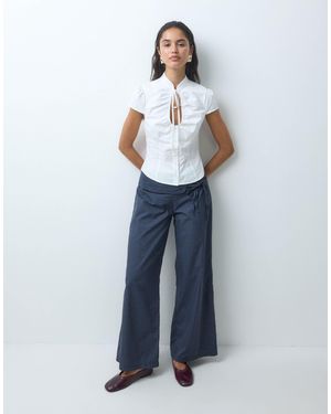 Daisy Street Hose mit bindeband an der seite und ausgestelltem bein - Blau