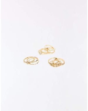 Bershka Set Van 9 Ringen Met Strass-Streentjes - Wit