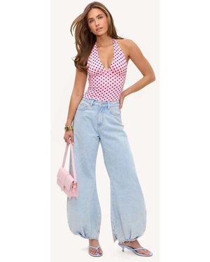 Loavies Run Into Rainbows Halter Top With Burgundy Polka Dots - Blue