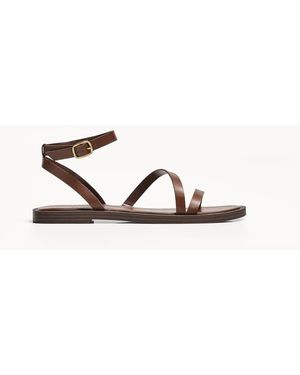 Bershka Strappy Flat Sandals - Natural
