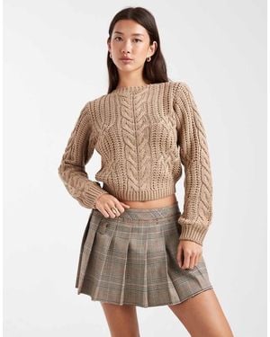 Brave Soul Gebreide Trui Met Ronde Hals En Kabels - Bruin