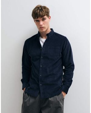 Threadbare Regular Fit Micro Cord Shirt - Blue