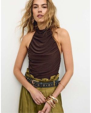 Stradivarius Ruched Halter Top - Brown