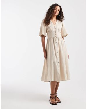 ONLY Linen Look Midi Shirt Dress - Natural
