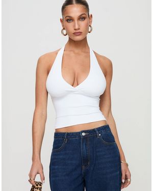 Princess Polly Whimsy Slinky Plunge Halter Neck Top - Blue
